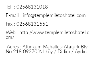 Temple Miletos Hotel iletiim bilgileri
